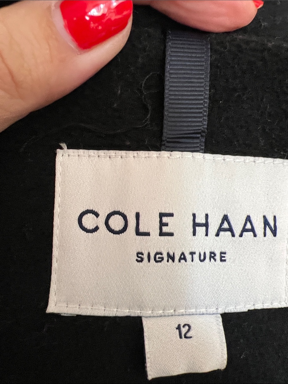 Cole Haan Signature Black Wool Blend Belted Wrap Coat Shawl Collar Size 12 - Picture 9 of 10